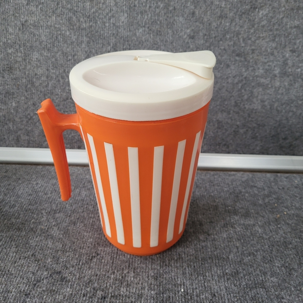 Vintage Orange and White Striped Plastic Pitcher